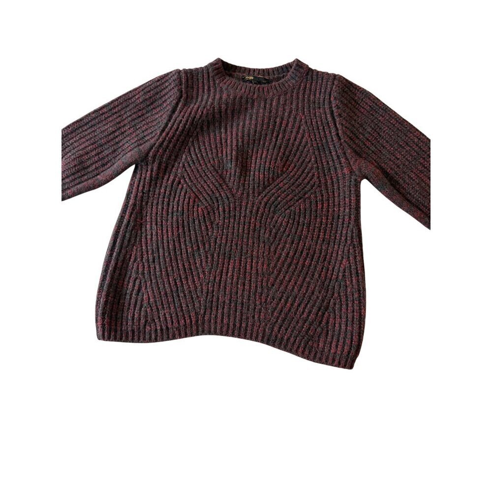Maje Womens Sweater Size 2 Wine Color Wool Blend Long Sleeve Pullover Casual